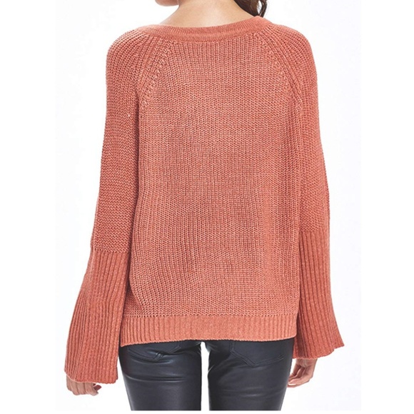 NWT Rust Lace Up Bell Sleeve Knit Sweater - Picture 2 of 6